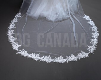Cathedral Wedding Veil: Pearl Studded Floral Lace, 300cm