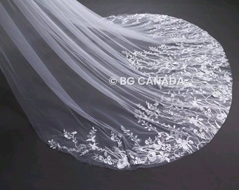 Floral Vine Cathedral Wedding Veil - Embroidered Bridal Veil