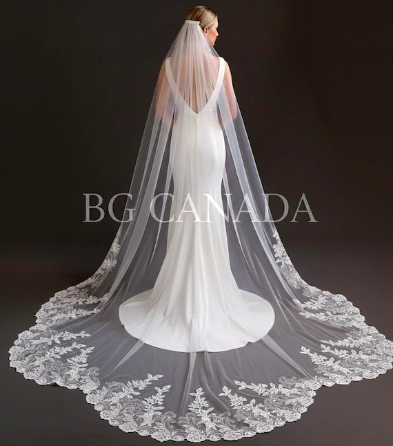 Wedding Veil Scalloped Bridal Veil With Sequins Unique Lace 
