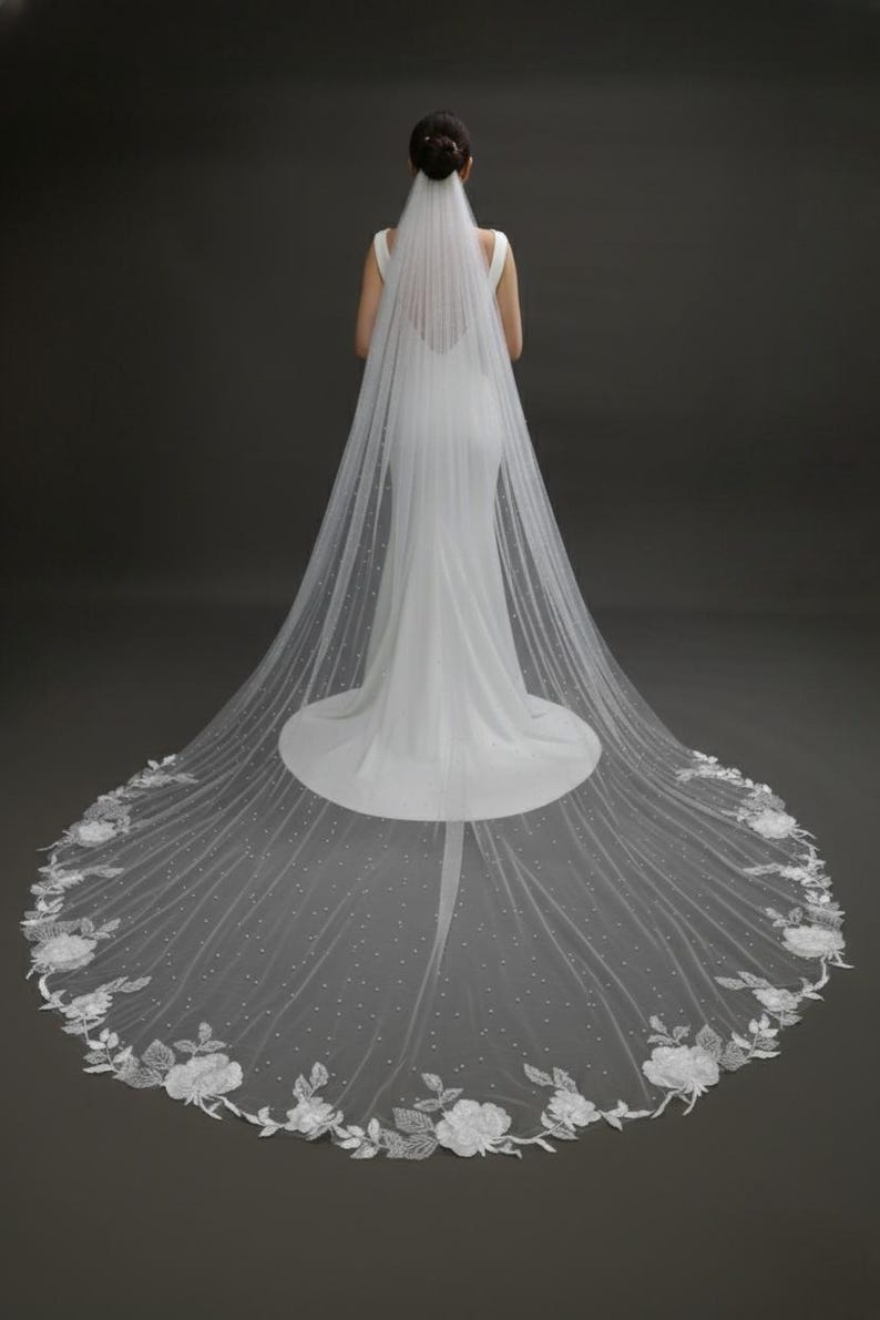 Long Pearl Bridal Veil Flower Lace Wedding Veils For Evening Dinner Party Dress Women Girl Gift Hair Accessories Brides Jewelry
