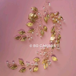 Gold Hair Vine bruids haar wijnstok bruiloft accessoires lange wijnstok met bladeren en parels haarstukje bruids haar accessoire bruiloft haarband