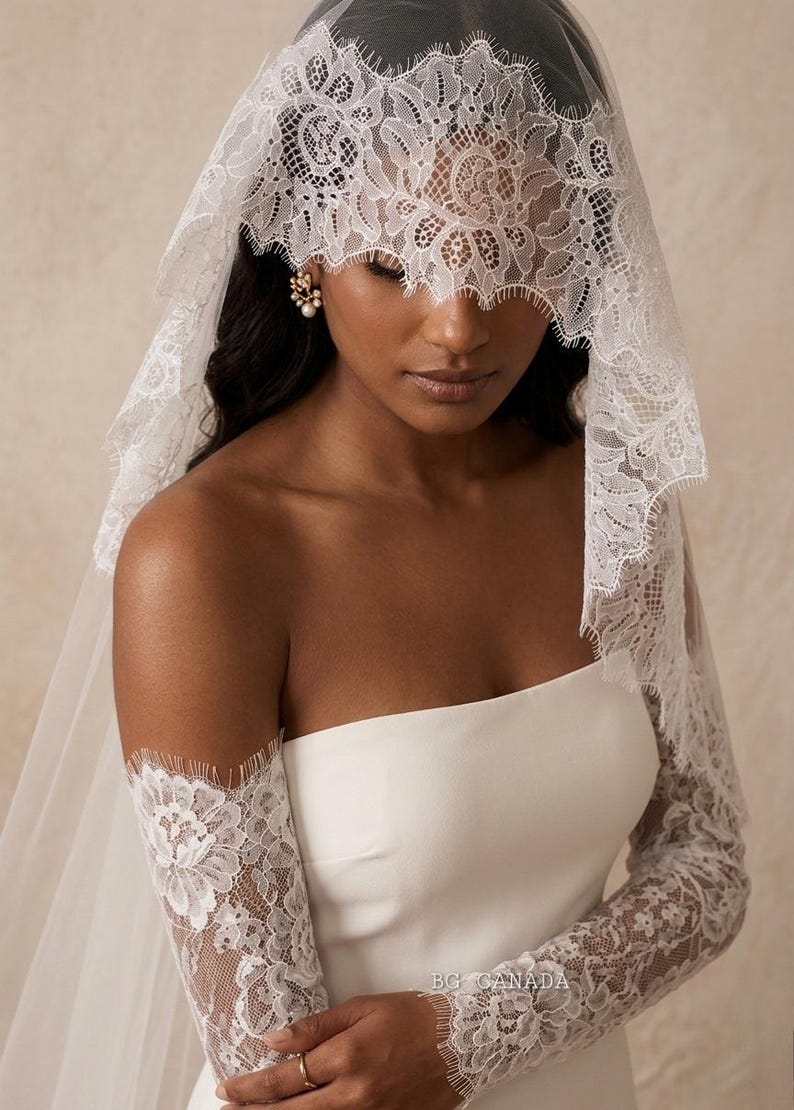 Detachable Lace Bridal Sleeves, Chantilly Lace Fingerless Wedding Gloves, Off Shoulder Bridal Sleeves, Ivory Wedding Dress Sleeves image 12