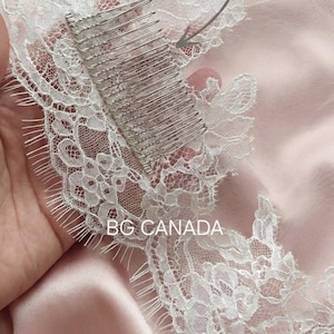 Lace Mantilla Wedding Veil – Scalloped Chantilly eyelash Lace (White, Off White, Ivory) image 8