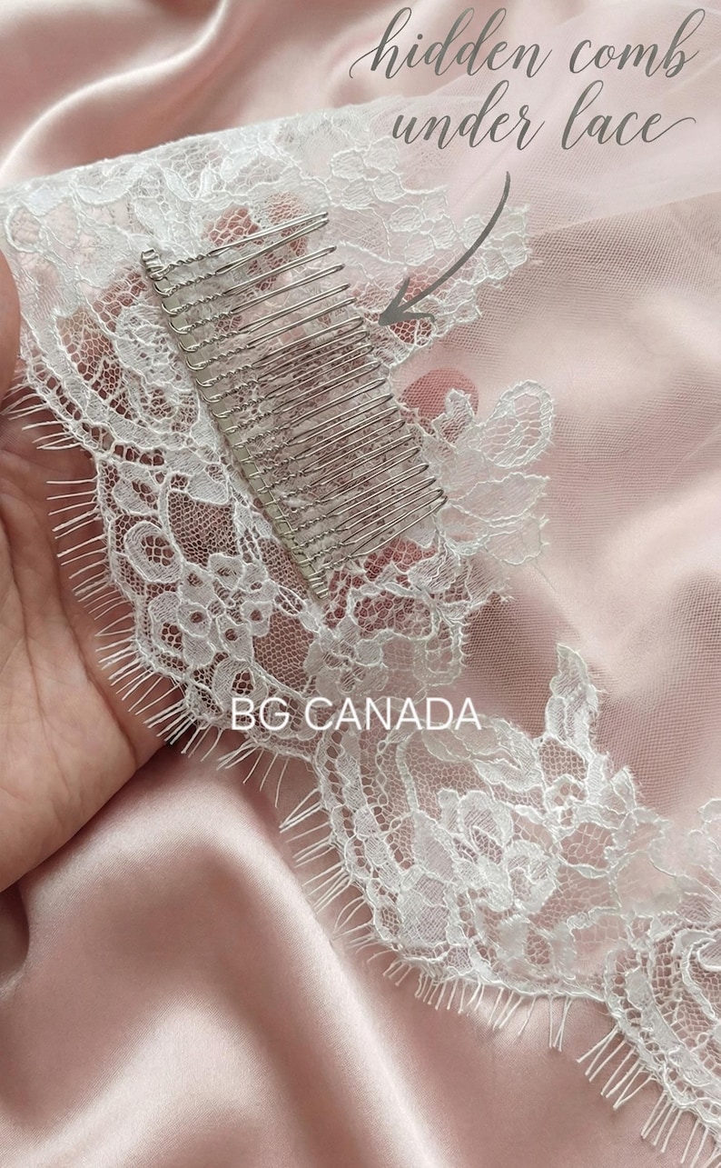 Lace Mantilla Wedding Veil – Scalloped Chantilly eyelash Lace (White, Off White, Ivory) image 8