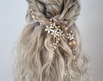Pearl Wedding Hair Vine: Floral Bridal Hairpiece accessories for brides