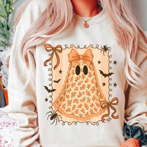 Coquete Fantasma de Halloween PNG, Fantasma de Renda Fofo PNG, Coquete Temporada Assustadora PNG, Camiseta Fantasma Boo PNG, Design de Sublimação para Camiseta de Halloween Feminina