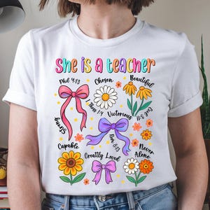 Preppy Teacher Floral Coquette Png, She is a Teacher Png, Christian Teacher Png, Bible Verses Png, Teacher Appreciation Png, Teacher Mom Png
