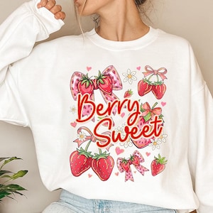 Berry Sweet Png, Preppy Strawberry Coquette Bow PNG, Strawberry Shirt Design, Summer Strawberry Png, Summer Fruit Png, Trendy Summer Png