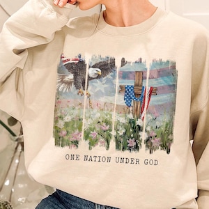 One Nation Under God Png, 4th of July Christian Patriotic Sublimation, American Flag Cross Png, Christian America Png, Independence Day Png