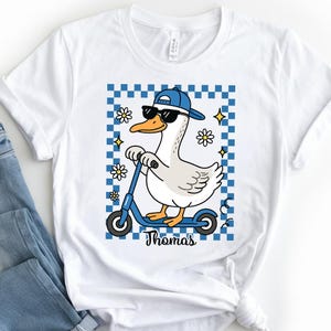 Personalized Boy Goose PNG, Cute Boy Summer Checkered PNG, Silly Goose Boy Png, Scooter Boy Png, Kids Summer Shirt Png, Custom Kid&#39;s Name
