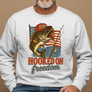 Hooked On Freedom PNG, 4th of July Fishing Sublimation, Patriotic Bass Fishing Sublimation, Independence Day Png, Patriotic Fishing Dad Png
