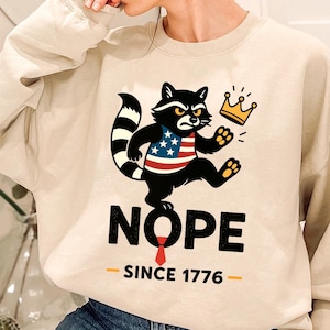 No Kings in America Png, NOPE Protest Shirt Png, Patriotic Raccoon Shirt Design, Funny Political Meme Tee, Anti Authoritarian Shirt Designs