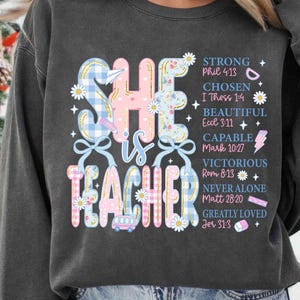 Preppy Teacher Floral Coquette Png, She is Teacher Png, Christian Teacher Png, Bible Verses Png, Teacher Appreciation Png, Mother’s Day Png