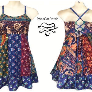 Bohemian Hippie Dress, short, Indian batik cotton, handmade patchwork