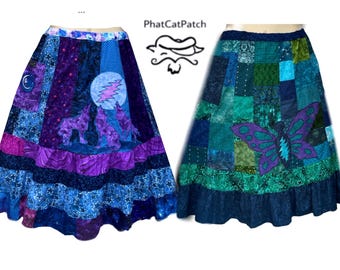 Patchwork Hippie Spinner Skirt, handmade custom made to order