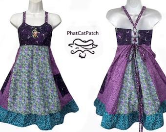Patchwork Hippie Handmade Calico Old School Short Dress, up to plus size