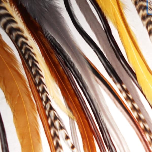 Prairie Mix Hair feathers, Fluffy grizzly natural thick