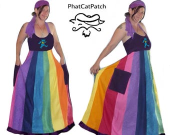 Hippie Patchwork Rainbow Phish Dress, Custom made