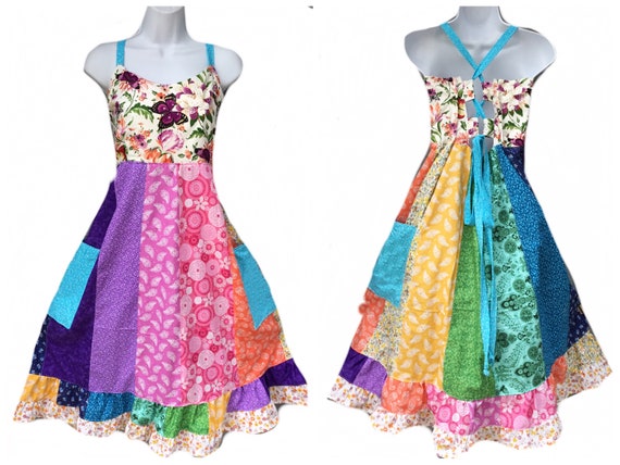 Rainbow hippie best sale dress