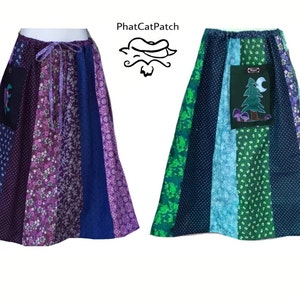 Hippie Patchwork Strip Skirt with pockets