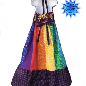 Girls Patchwork Hippie Rainbow Dress, spinner image 8