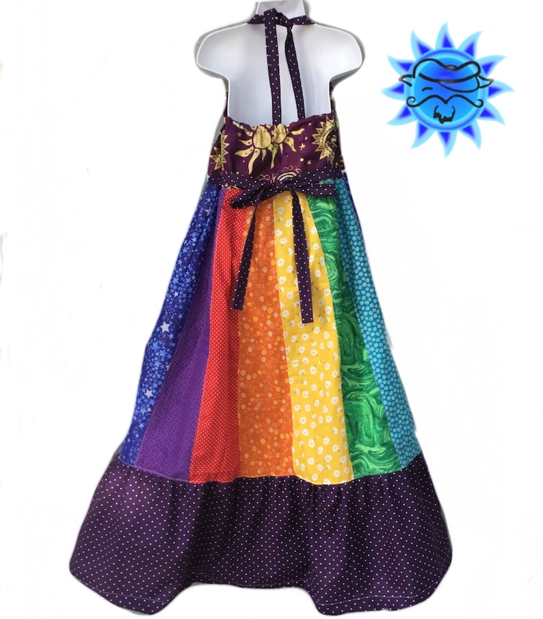 Girls Patchwork Hippie Rainbow Dress, spinner image 8