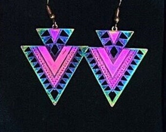 Purple Rainbow Arrow Earrings, Rose Gold Hooks