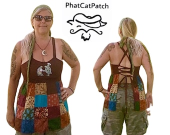 Hippie Patchwork Apron Top Earthtone