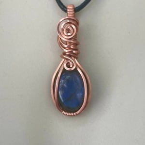 Blue Flash Copper Wrapped Labradorite pendant  necklace