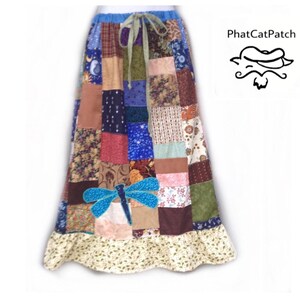Patchwork Hippie Skirt Dragonfly