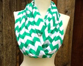 Green Chevron Infinity Scarf, St. Patrick's Day, Mardi Gras, Seahawks, Cotton Infinity Scarves, Knit Jersey,