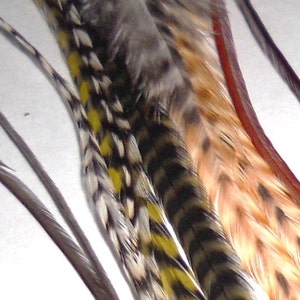 Hair Feathers Extensions, Earthy Mix 12 Feathers