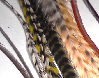 Hair Feathers Extensions, Earthy Mix 12 Feathers