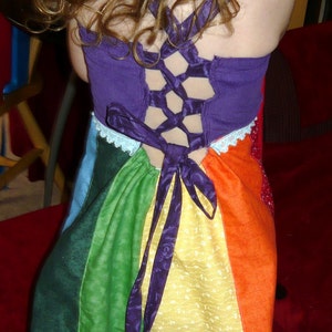 Girls Patchwork Hippie Rainbow Dress, spinner image 4