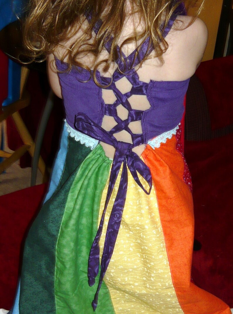 Girls Patchwork Hippie Rainbow Dress, spinner image 4