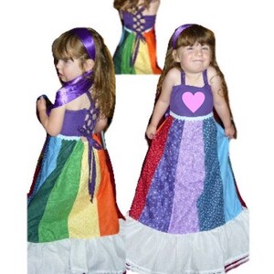 Girls Patchwork Hippie Rainbow Dress, spinner image 6