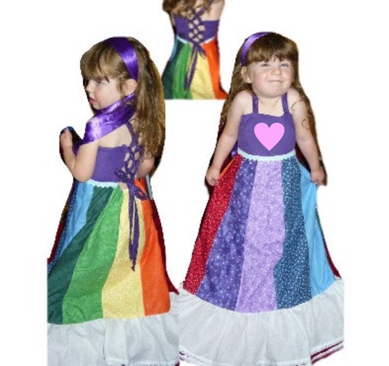 Girls Patchwork Hippie Rainbow Dress, spinner image 6