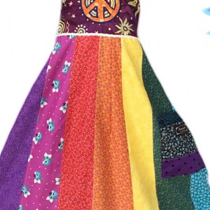 Girls Patchwork Hippie Rainbow Dress, spinner image 7