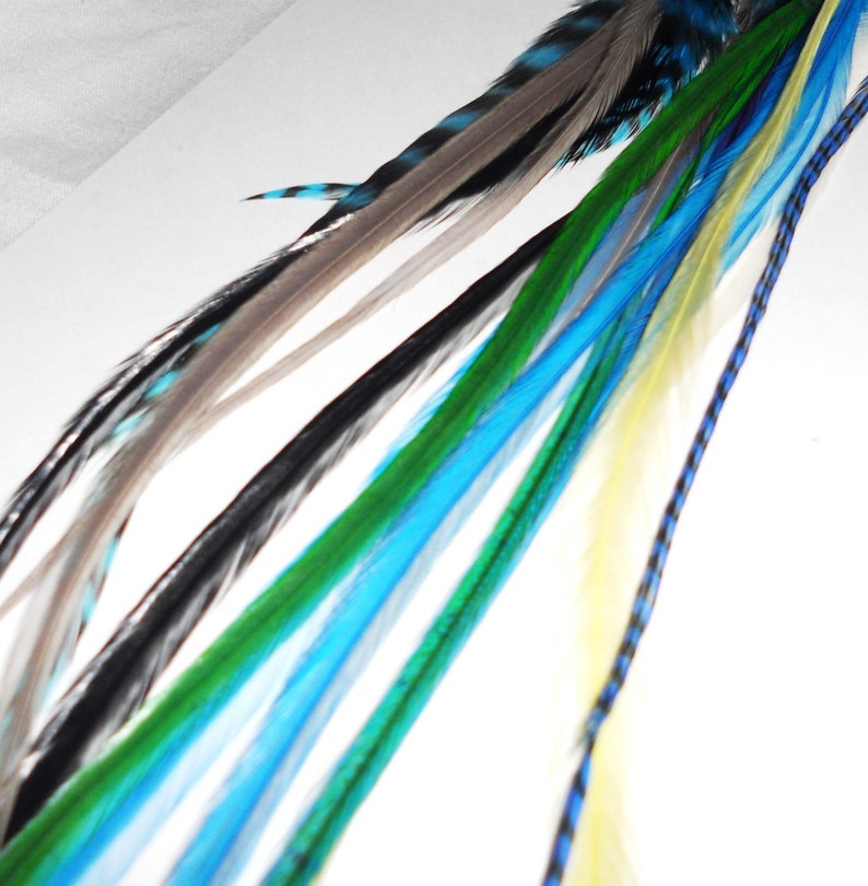 Hair Feathers Extensions 12 Turquoise Green Ocean Mix 811 Etsy