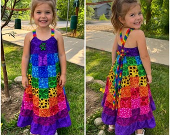 Baby Girls Patchwork Rainbow Hippie Spinner Dress, 3T 4T 5T