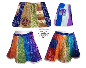 Short Patchwork hippie skirt, with pocket
