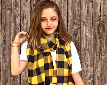 Yellow Buffalo Plaid scarf, Fall cotton flannel