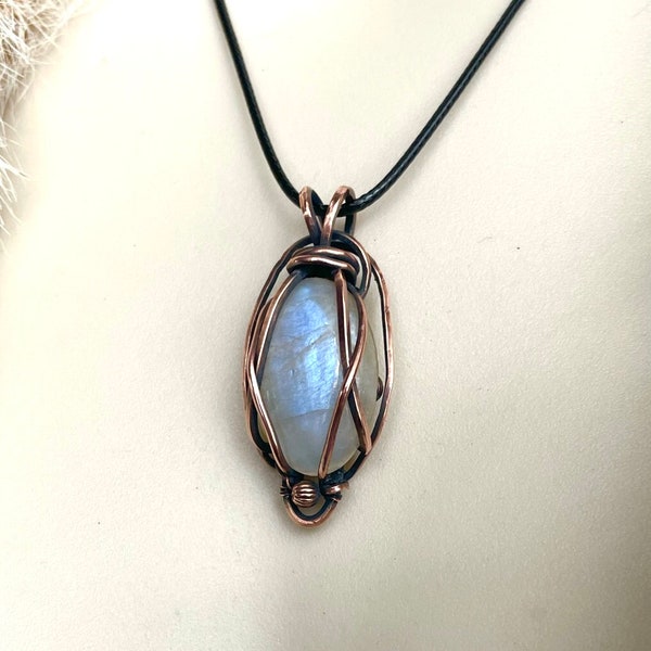 African Moonstone wrapped in copper Necklace