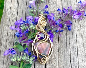 Purple Flash Gold Wrapped Labradorite Necklace with amethyst accent