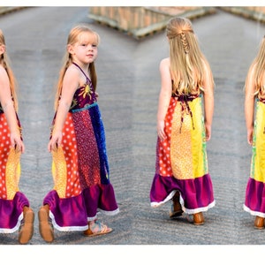 Girls Patchwork Hippie Rainbow Dress, spinner image 5