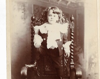 Victorian Cabinet Card Photo, Young Boy Posing on Chair
