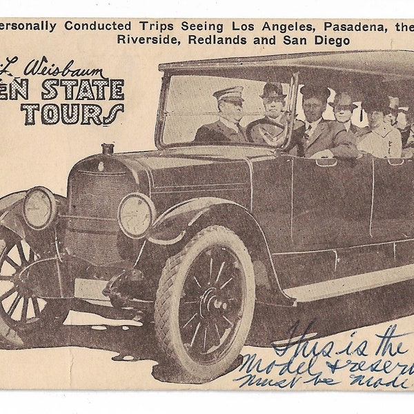 c.1956 Postcard, Los Angeles, Pasadena, San Diego Auto Tours, Advertisement