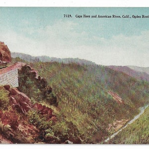 carte postale vintage, Cape Horn, American River, CA, The Ogden Route, S. Pacific R.R.