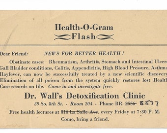 c.1910 Health-O-Gram Postcard Advertisement - Dr. Wall&#39;s