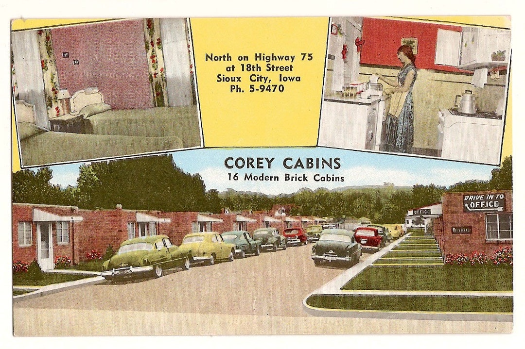 1950s Postcard Motel Corey Cabins Sioux City IA Etsy
